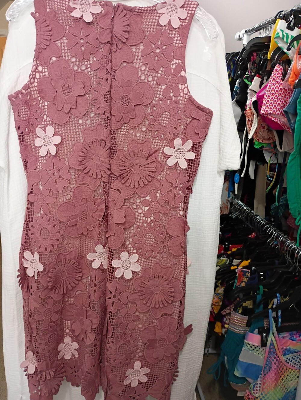NINA LEONARD Dusty Rose Floral Crochet Midi Dress SIZE Large NWT - Picture 4 of 7